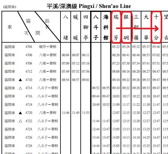 平渓線行きの時刻表